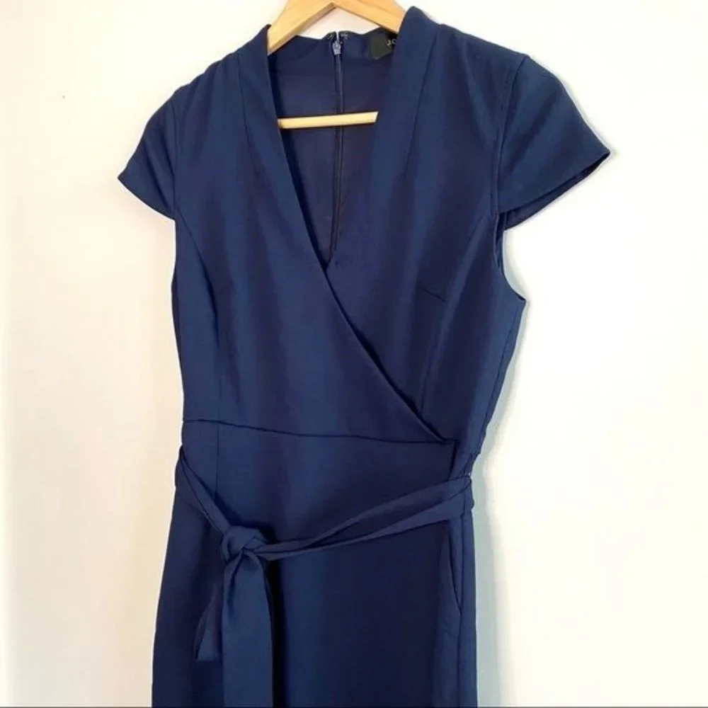 J. Crew Navy Wrap Sheath Midi Dress